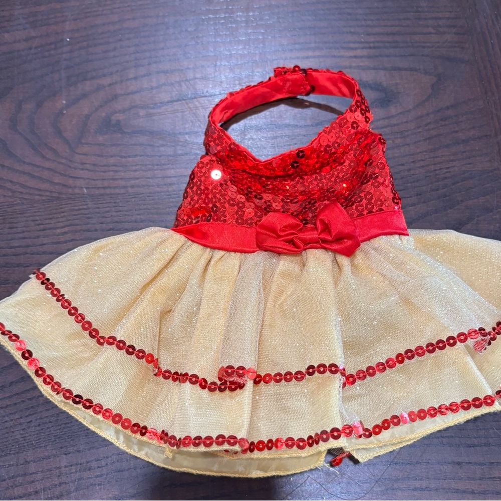 Build A Bear Red and Yellow Dress Sparkles Halter Fancy Party Skirt